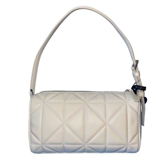 DKNY Ginger Top Zip White Quilted Faux Leather Shoulder Bag w/ NY Heart Charm - Picture 5 of 10